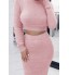 Autumn Women Bandage Suit Long Sleeve Fleece Crop Top Pencil Midi Skirt Solid Bodycon Dress Sweater Tracksuit