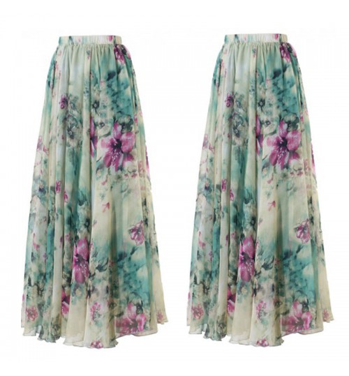 Waist Tulle Floral Chiffon Skirt Women Summer Elastic Waist Long Skirt Girl Princess Skirt Sun Fluffy Tutu Skirt Femme 