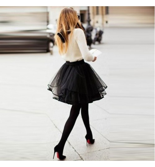 Mini short Puffy Black tulle Skirt With Ruffles Fashion sexy tutu 