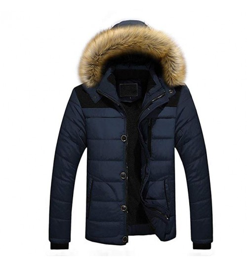 Men's Down Coat, Men Jacket Coat Outdoor Warm Winter Hoodies Thick Plus Faux Fur Hooded Coats Outwear