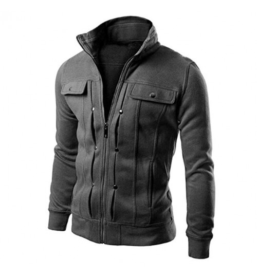 Mens Coat Solid Casual Slim Designed Lapel Zipper Top Jacket