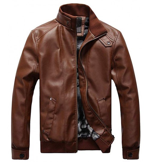 Men's Leisure PU Faux Leather Jacket Windbreaker Motor Jacket