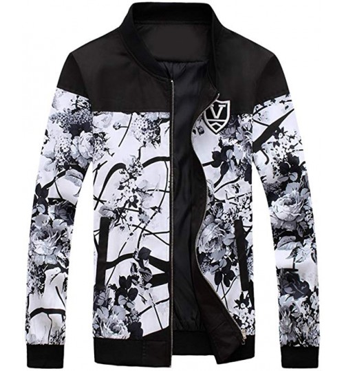 Men's Fashion Printing Jacket Long Sleeve Slim Fit Zip Front Coat