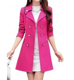 Womens Lapel Long Sleeve Double-Breasted Classic Trench Coat Overcoat