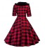 Womens Plaid Print 3/4 Sleeve Lapel Vintage 1950s Party Swing Midi Dress