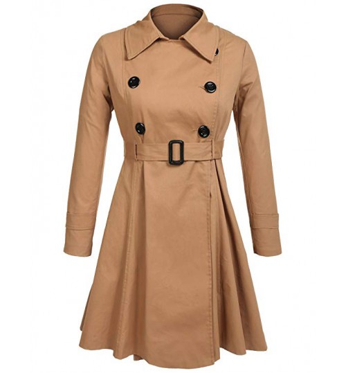 Women's Trench Coat Double Breasted Long Sleeve Jackets with Belt