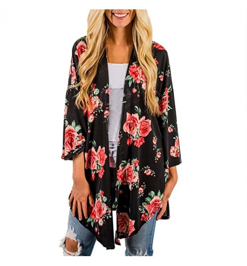 Womens Print Bohemian Elegant Cardigan Ladies Long Kimono Oversized Shawl Blouse Slim Fit Tops