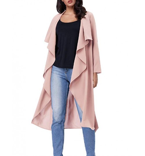 Women's Trench Coat Stylish Open Front Long Jacket Cardigan Outwear 