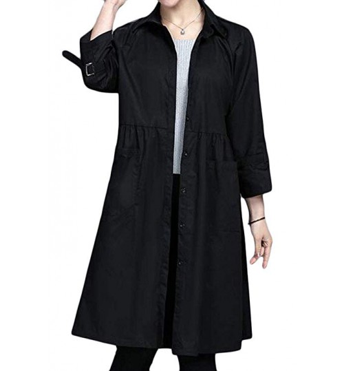 Women Loose Fit Button Spread Collar Solid Plus Size Lightweight Raincoat