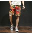 summer new Hawaiian style flower beach shorts men's cotton linen elastic waist large size casual shorts