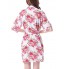 Floral Kimono Robe for Women Short Sleeve V Neck Belted Satin Bridal Sleepwear