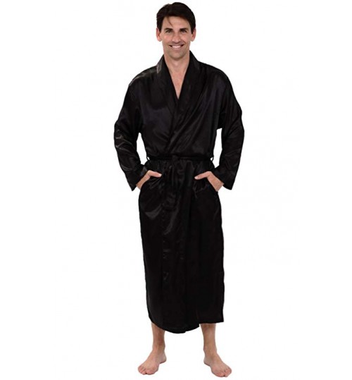 Mens Satin Solid Color Robe, Long Lightweight Loungewear